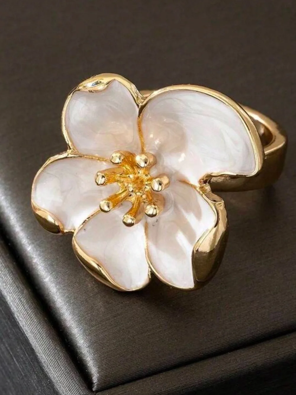 Maison Bloom White Enamel Camellia Ring
